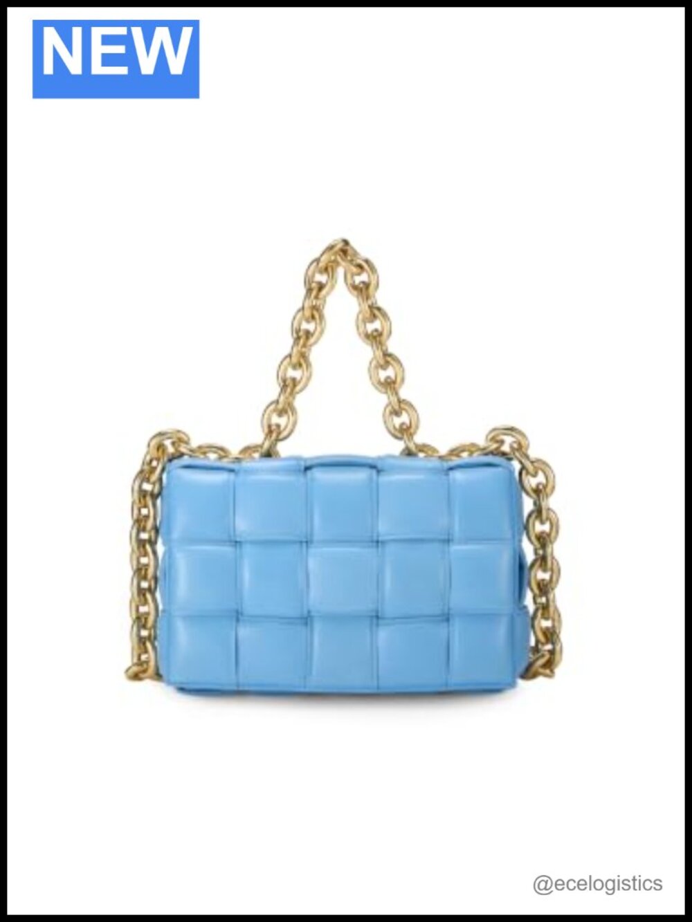 Pre-Owned Bottega Blue Maxi Intrecciato Padded Chain Cassette Bag